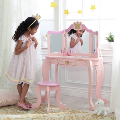 Kaptafel-met-kruk-Prinses-roze-Kidkraft (76123)